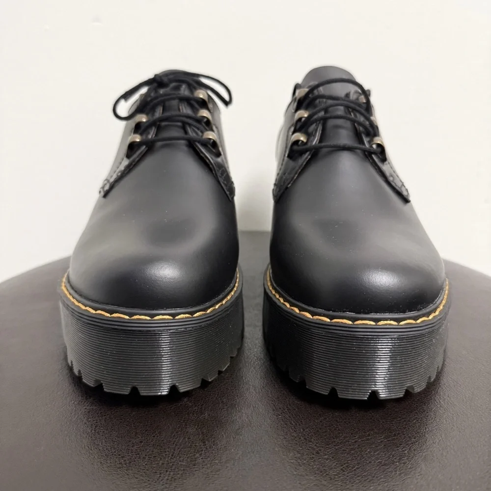 Dr Martens Black Vintage Smooth Leona Lo Platform Block Heel Shoes NWOB US 10